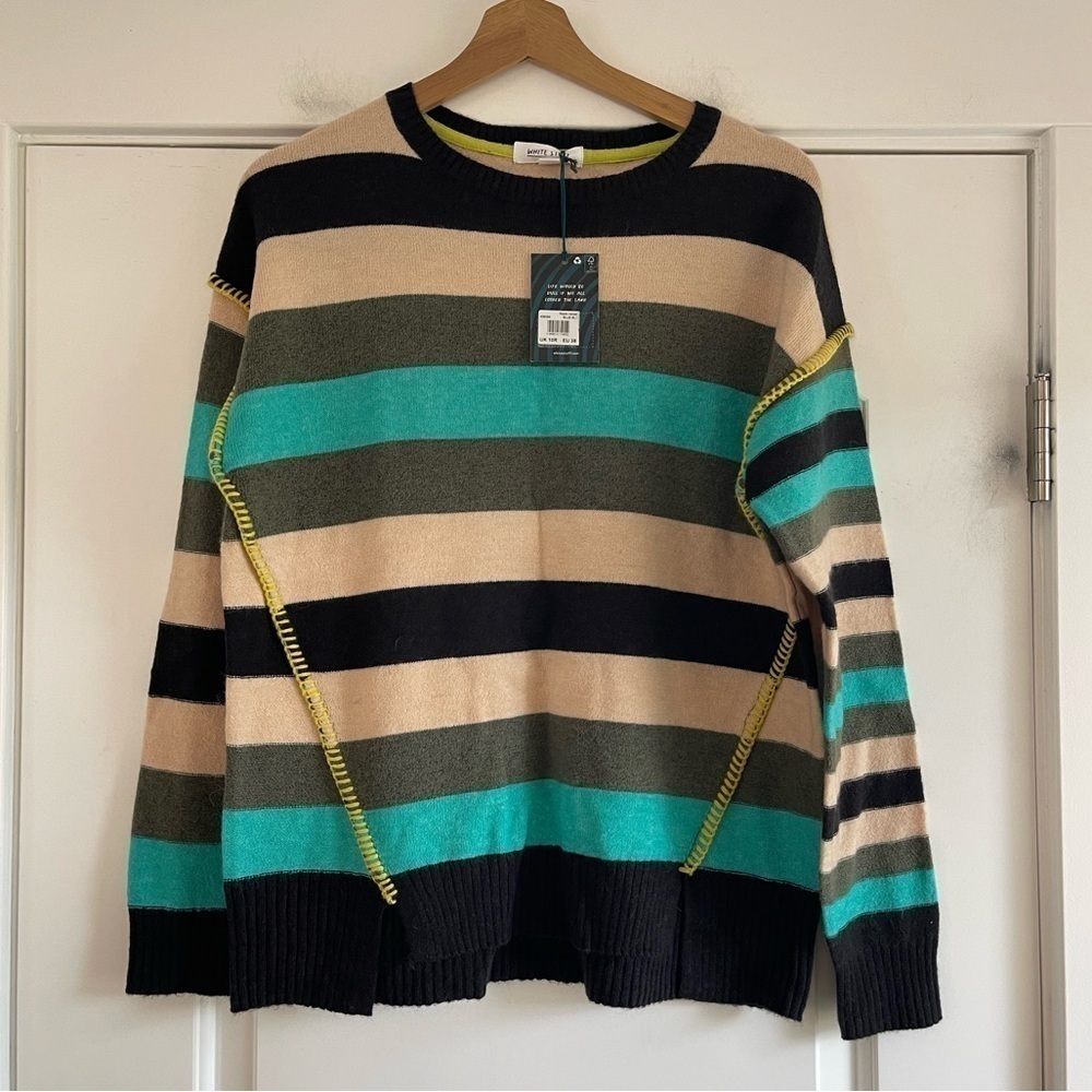 White Stuff Ripple Knitted Wool Blend Crew Neck Jumper - US 6